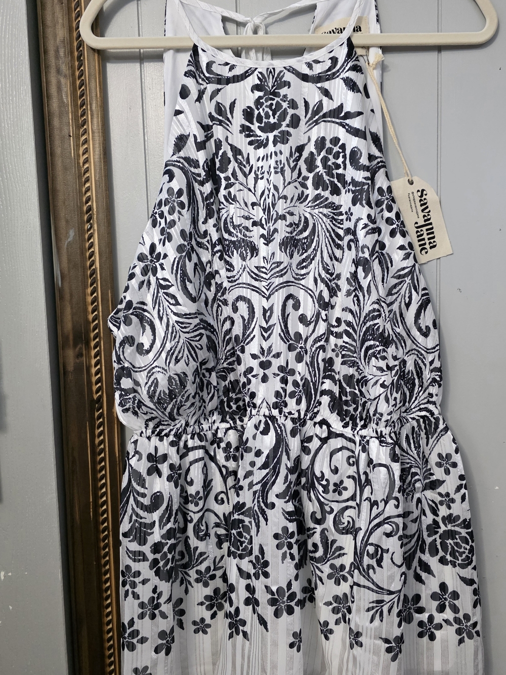 Savanna Jane White and Black Floral Halter Dress